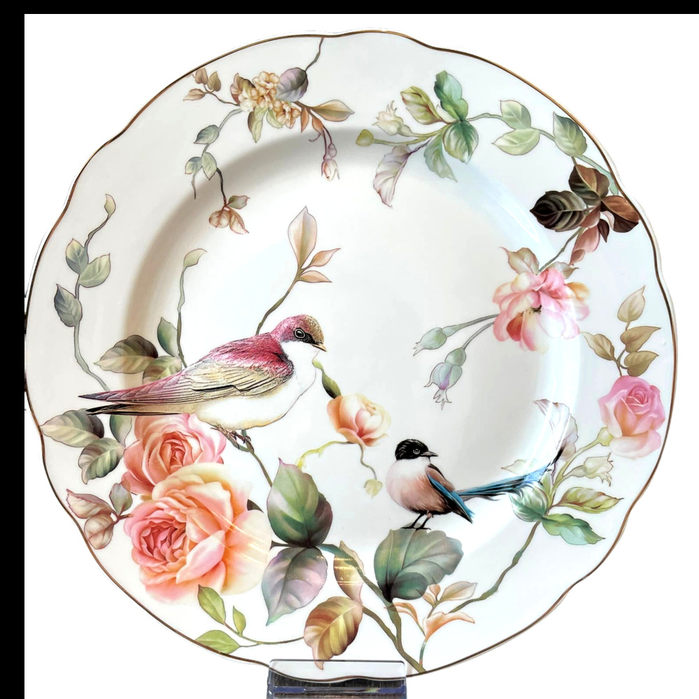 NEW Grace Teaware Floral Birds Porcelain Dinner Plates 11” Set of 4